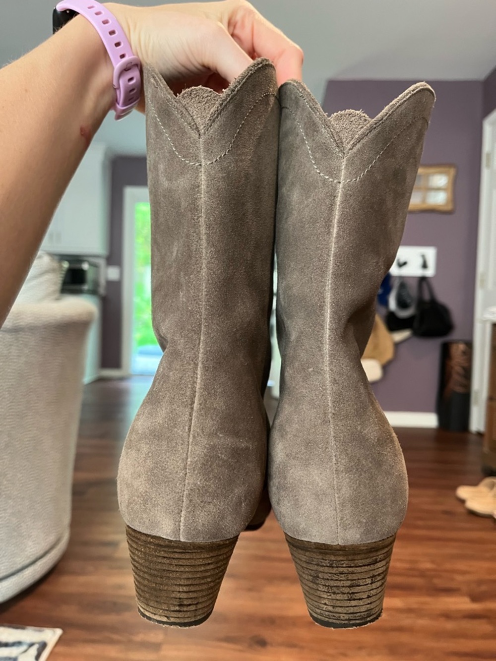 SEE BY CHLOE Gray Suede Leather Western Cowgirl Heeled Boots Women's US 9.5 - Picture 6 of 13